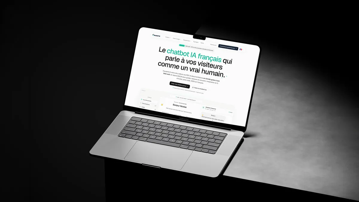 Site du chatbot IA Causerie sur un écran, réalisation de l'agence web Codecircle